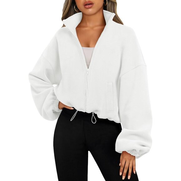 〽️Womens White AUTOMET Oversized Fleece Zip Up Sherpa Sweatshirt Fashion Jacket